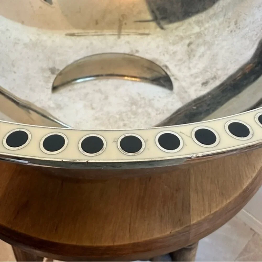 SOLD Kate Spade x Lenox Large Salad Bowl and Serving Utensils Silver Black White - Picture 5 of 16